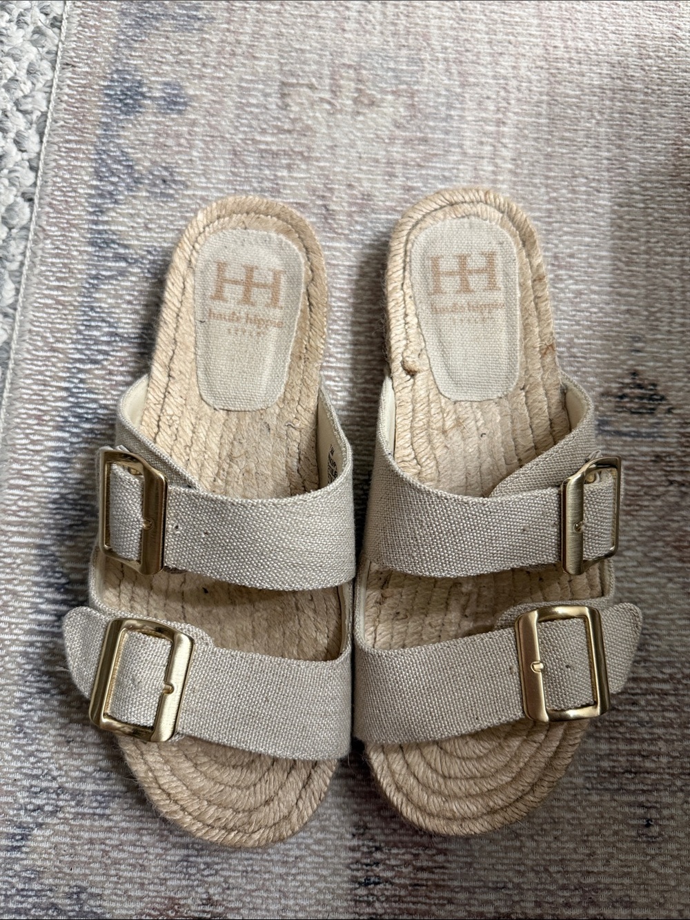 Haute Hippie Natural Canvas Double-Buckle Espadrille Sandals